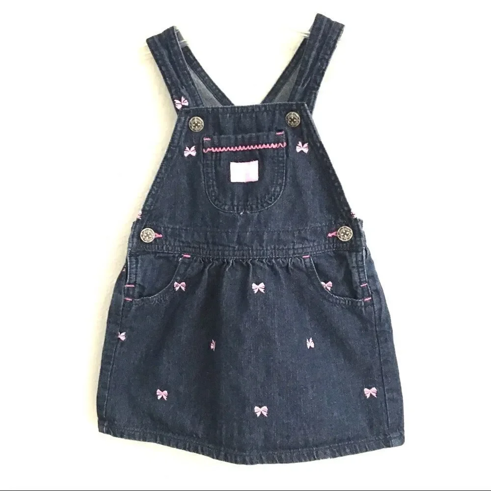 ‎OshKosh B’Gosh overalls pink bow denim dress 3T